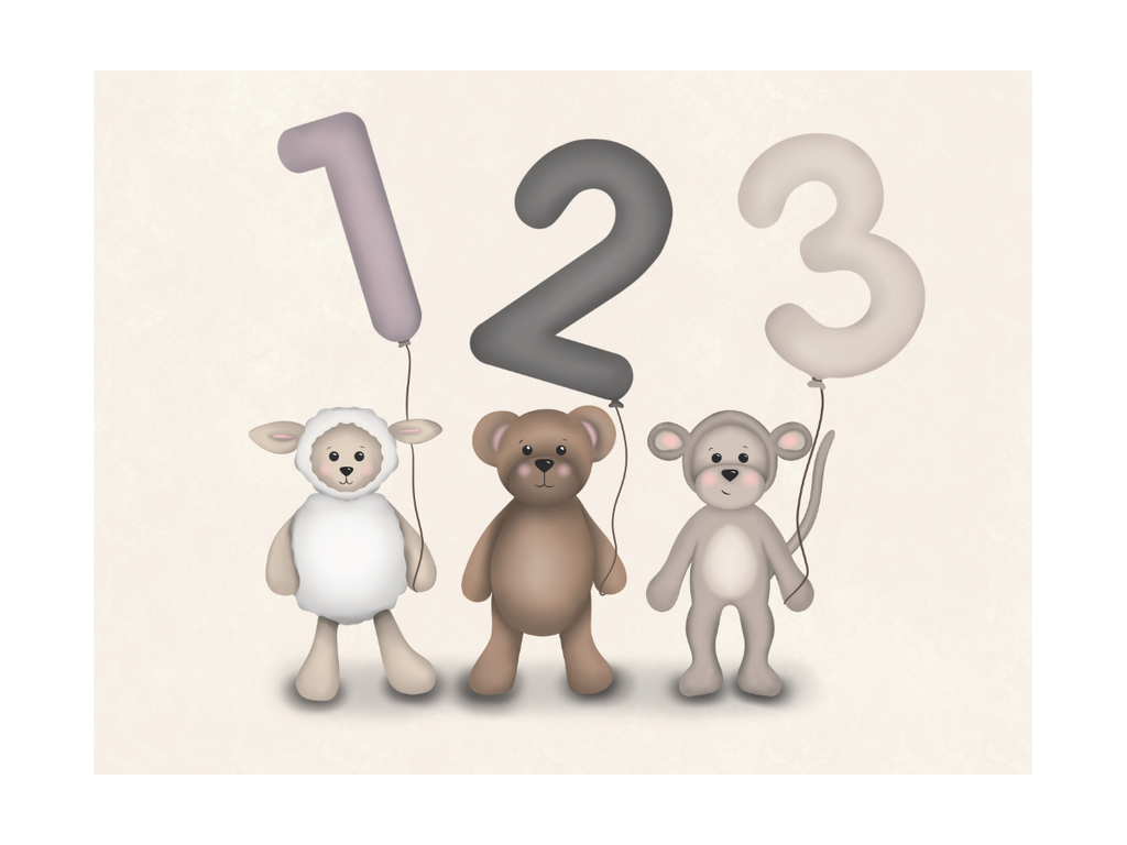 Poster 1-2-3 Djur
